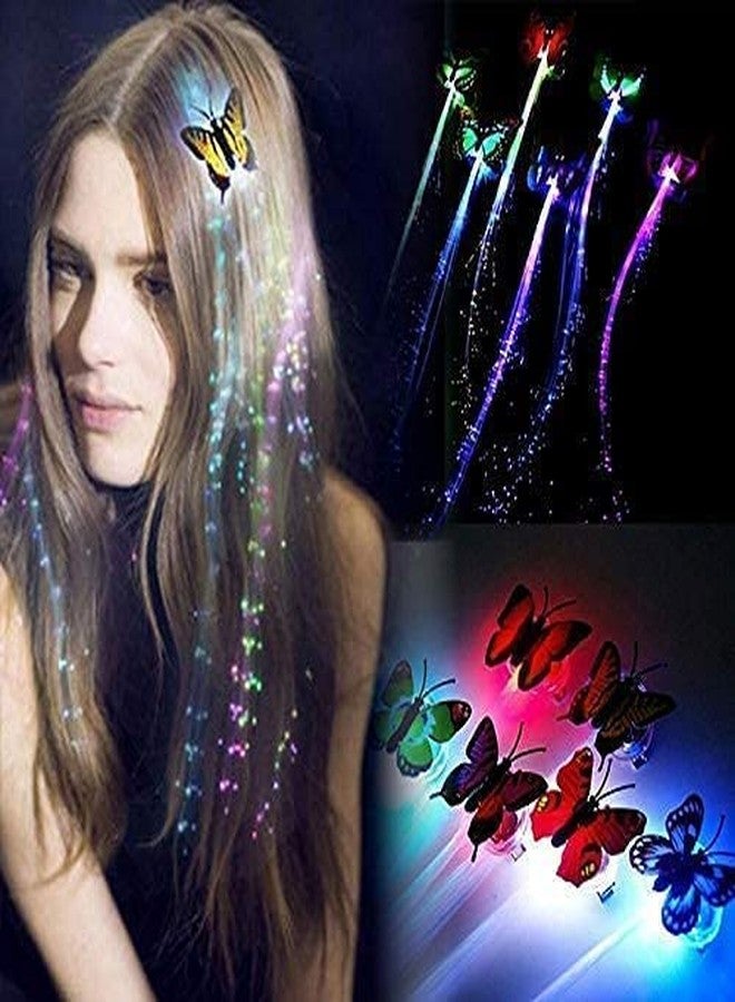 ZEVESTY LED Flashing Light Butterfly Hair Clip,Fairy Hair Glitter, Extensions,Flash Braid Extension Fiber Barrettes Glowing Flash Braid Clip Navratri Hairpin Wigs Multicolour Pack Of 4 - Image 1
